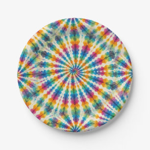 Psychedelic Rainbow Tie-Dye Retro Paper Plates