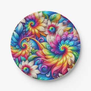 Psychedelic Rainbow Tie-Dye Retro Paper Plates