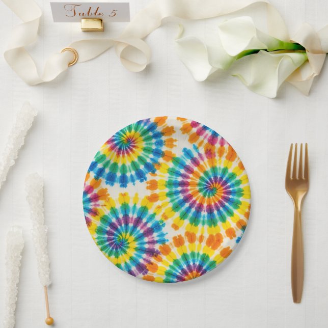 Psychedelic Rainbow Tie-Dye Retro Paper Plates (Wedding)