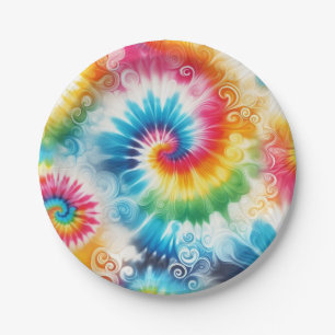 Psychedelic Rainbow Tie-Dye Retro Paper Plates