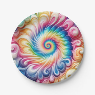 Psychedelic Rainbow Tie-Dye Retro Paper Plates