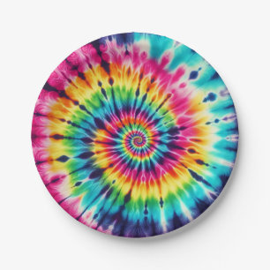 Psychedelic Rainbow Tie-Dye Retro Paper Plates