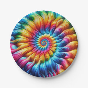 Psychedelic Rainbow Tie-Dye Retro Paper Plates