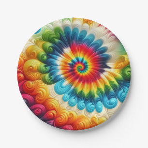Psychedelic Rainbow Tie-Dye Retro Paper Plates