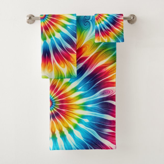 Psychedelic Rainbow Tie Dye Towel Set (Insitu)