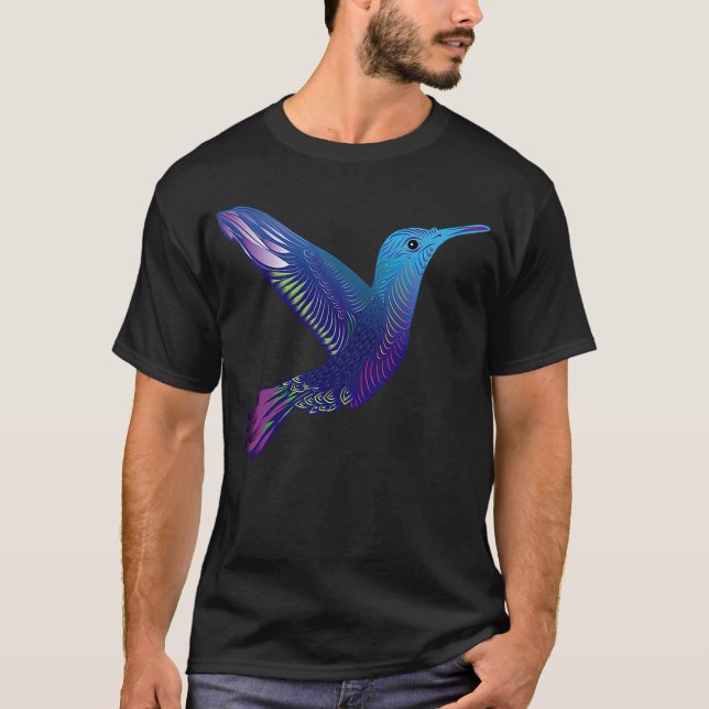 Psychedelic Rainbow Trippy Visionary Hummingbird T-Shirt (Front)