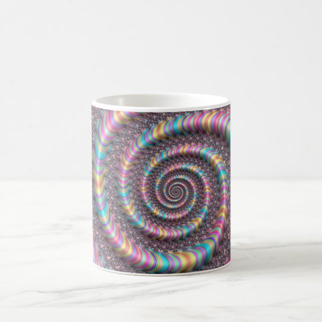 Psychedelic Rainbow Unicorn Funky Nautilus Fractal Coffee Mug (Center)