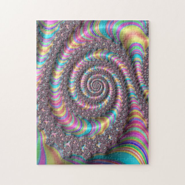 Psychedelic Rainbow Unicorn Funky Nautilus Fractal Jigsaw Puzzle (Vertical)
