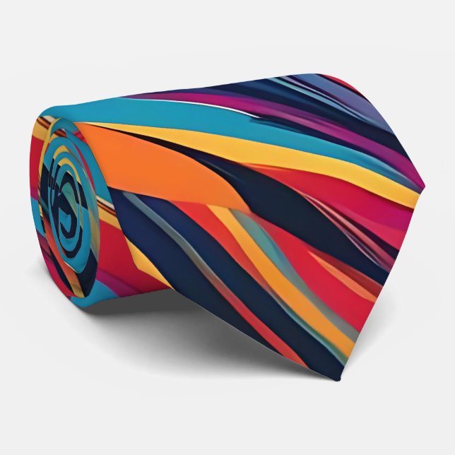 Psychedelic Rainbow Waves Neck Tie (Rolled)