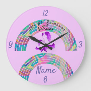 Psychedelic Rainbows and Unicorns Thunder_Cove  Large Clock