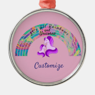 Psychedelic Rainbows and Unicorns Thunder_Cove  Metal Tree Decoration