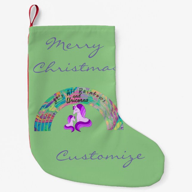 Psychedelic Rainbows and Unicorns Thunder_Cove  Small Christmas Stocking (Front)