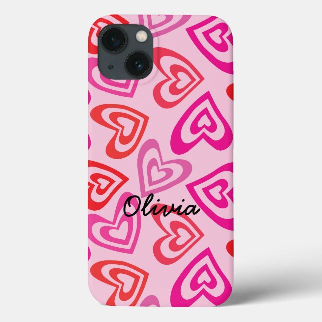 Psychedelic Red and Pink Hearts Name  Case-Mate iPhone Case (Back)