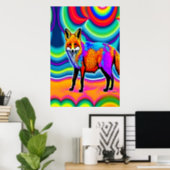 Psychedelic red fox art AI Art Poster (Home Office)