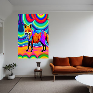 Psychedelic red fox art AI Art Poster