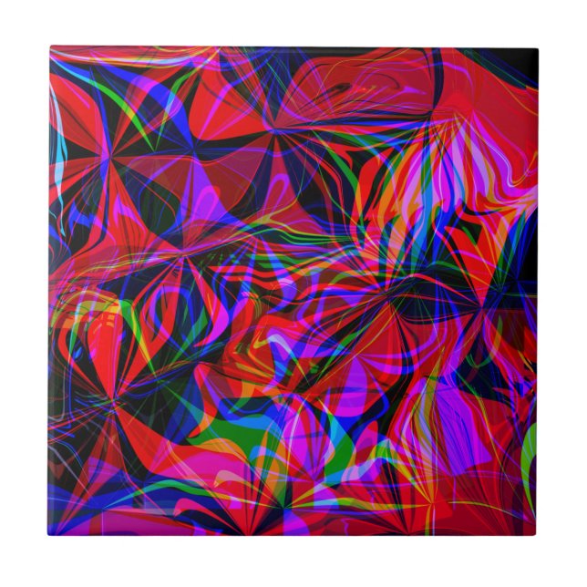 Psychedelic Red Mix Abstract Colourful Tile (Front)