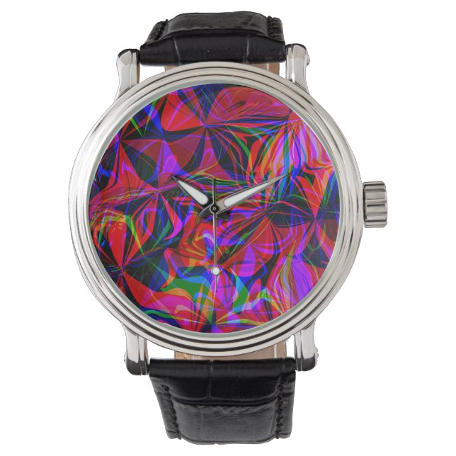 Psychedelic Red Mix Abstract Colourful Watch (Front)