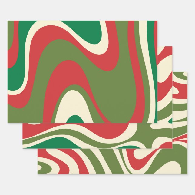 Psychedelic Retro 60s 70s Abstract Christmas Wrapping Paper Sheet (Set)