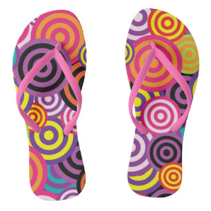 Psychedelic Retro 60s Spirals Circles Design Flip Flops