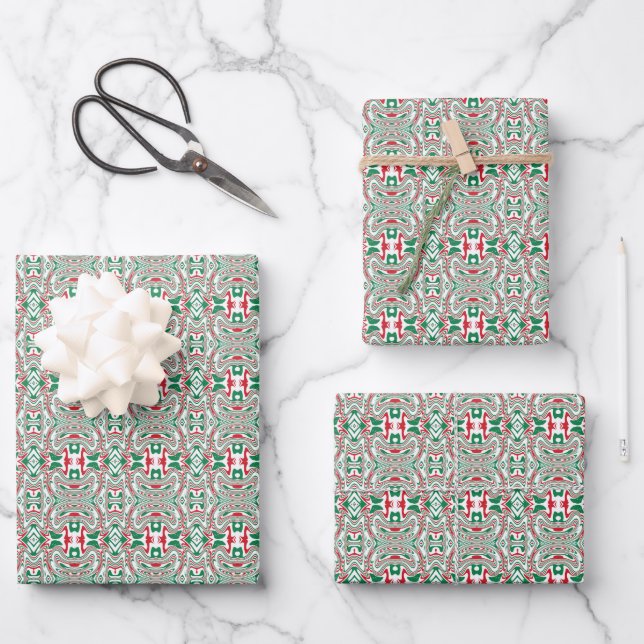 Psychedelic Retro Bold Groovy Christmas Pattern Wrapping Paper Sheet (Front)