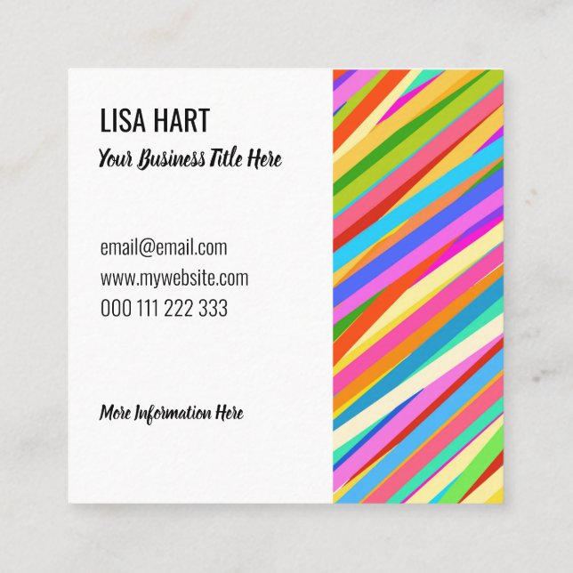 Psychedelic Retro Candy Rainbow Striped Pattern  Square Business Card (Back)