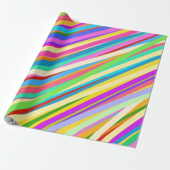 Psychedelic Retro Candy Rainbow Striped Pattern  Wrapping Paper (Unrolled)