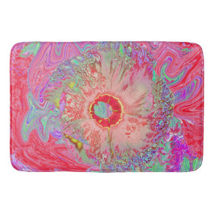Psychedelic Retro Coral Rainbow Hibiscus Bath Mat