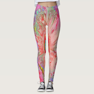 Psychedelic Retro Coral Rainbow Hibiscus Leggings