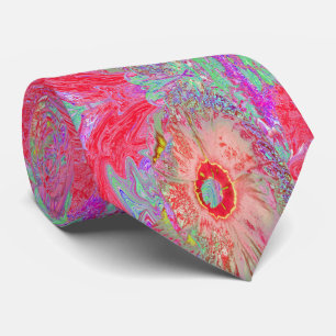 Psychedelic Retro Coral Rainbow Hibiscus Tie