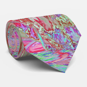 Psychedelic Retro Coral Rainbow Hibiscus Tie
