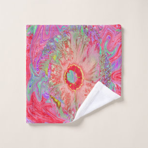 Psychedelic Retro Coral Rainbow Hibiscus Wash Cloth