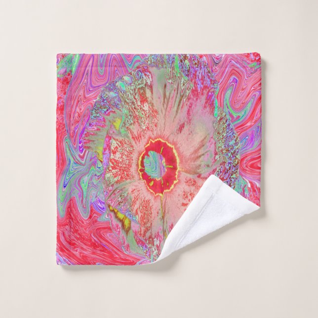 Psychedelic Retro Coral Rainbow Hibiscus Wash Cloth (Wash Cloth)