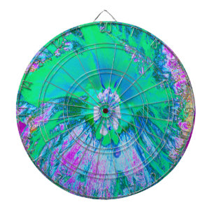 Psychedelic Retro Green and Hot Pink Hibiscus Dartboard