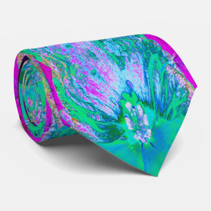 Psychedelic Retro Green and Hot Pink Hibiscus Tie