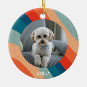 Psychedelic Retro Groove Wavy Pet Photo Ceramic Tree Decoration