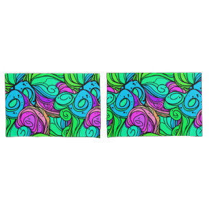 Psychedelic Retro Pattern Blue Green Teal Purple Pillowcase