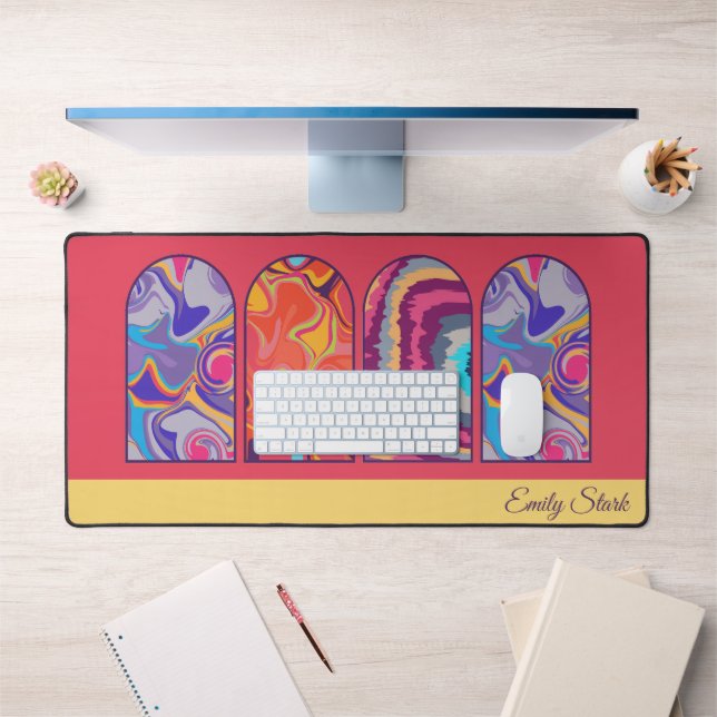 Psychedelic Retro Personalised Name Desk Mat (Office 1)