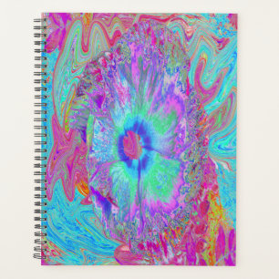 Psychedelic Retro Rainbow Blue Hibiscus Planner