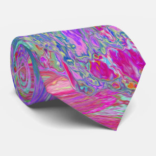Psychedelic Retro Rainbow Blue Hibiscus Tie