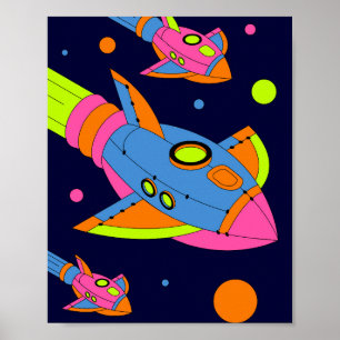 Psychedelic Retro Rockets in Space Poster