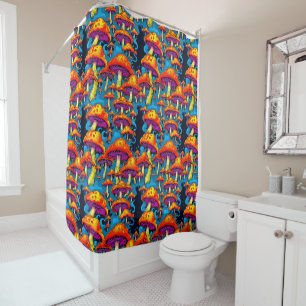 Psychedelic Retro Trippy Mushrooms Shower Curtain