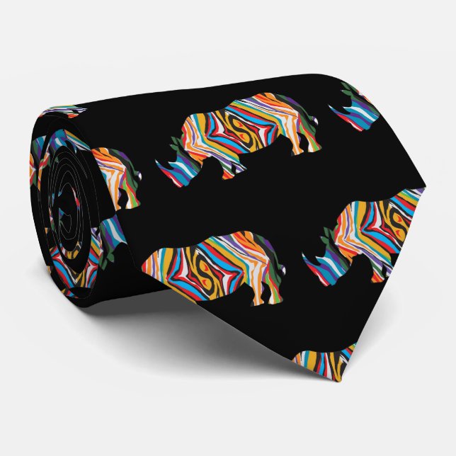 Psychedelic Rhinoceros Tie (Rolled)