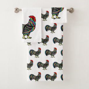 Psychedelic Rooster Chicken Bath Towel Set