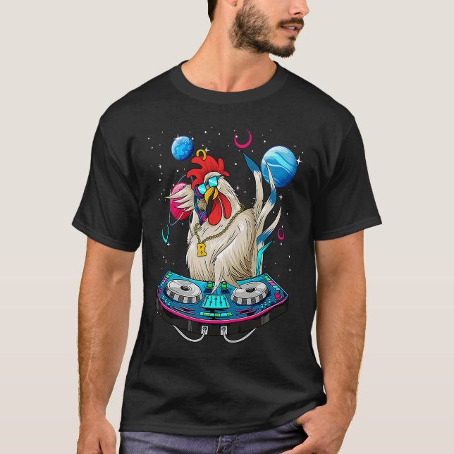 Psychedelic Rooster DJ EDM Raver Trance Music Fest T-Shirt (Front)