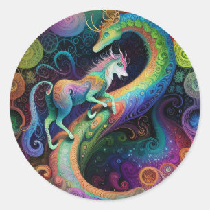 Psychedelic Rounds Dragon Design Classic Round Sticker