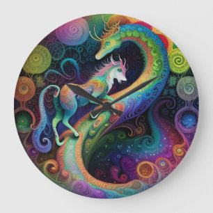 Psychedelic Rounds Dragon Design Large Clock
