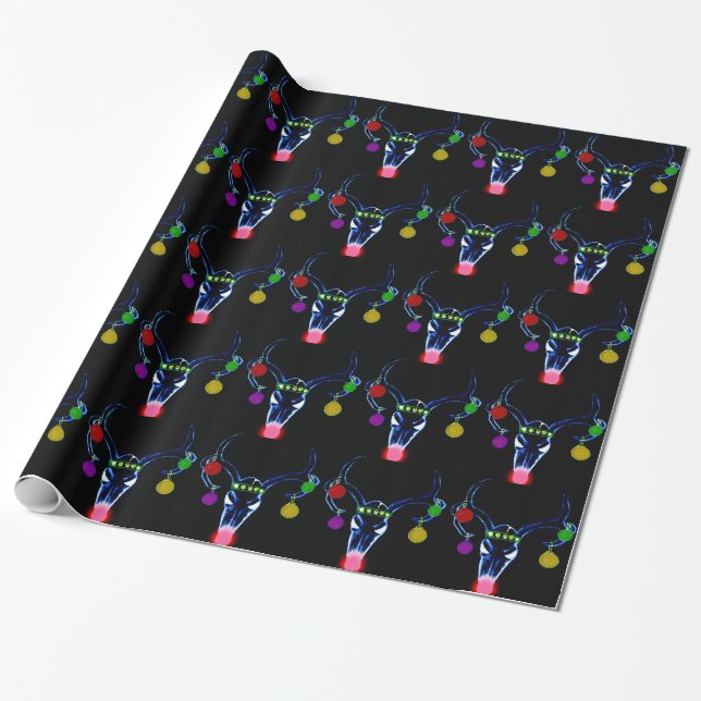 Psychedelic Rudolph Skull Wrapping Paper (Unrolled)