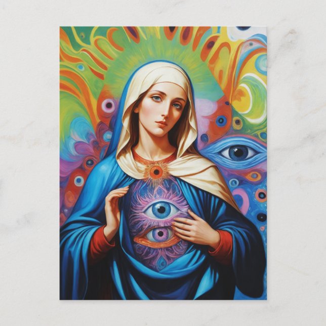 Psychedelic Sacred Evil Eye Protection Mary Postcard (Front)