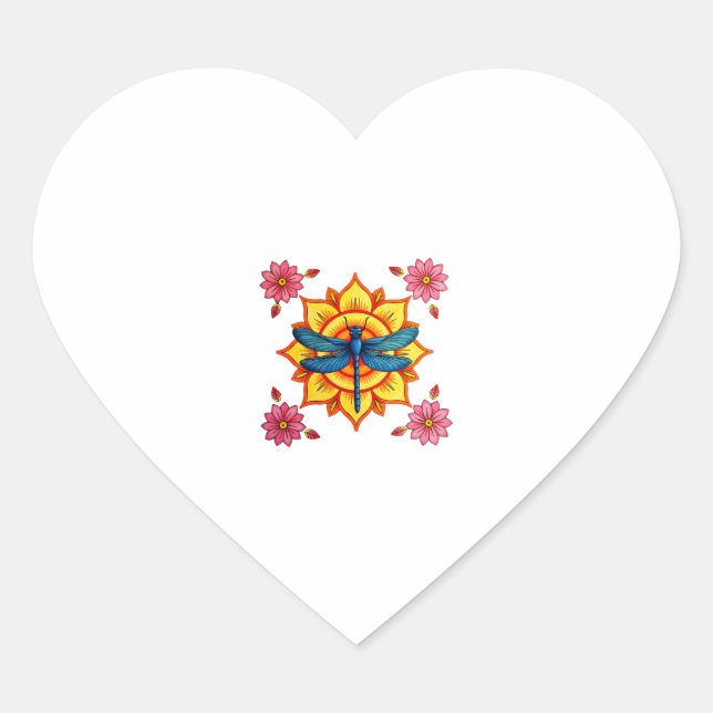 Psychedelic Sacred Geometry Mandala Insect Nature  Heart Sticker (Front)