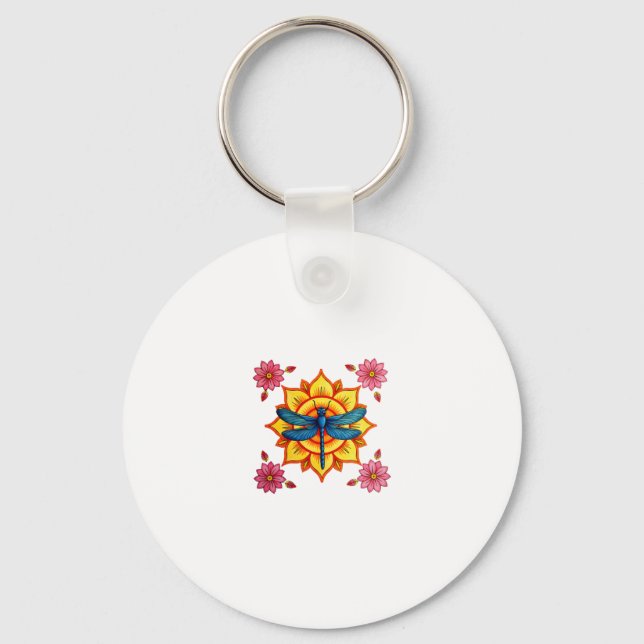 Psychedelic Sacred Geometry Mandala Insect Nature  Key Ring (Front)